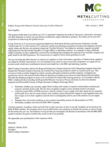 Responsible Minerals Initiative Letter