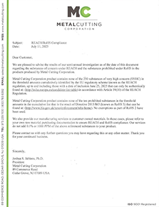 Reach RoHS Customer Letter